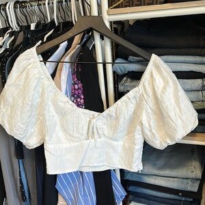 Astr White Puff Sleeve Crop Blouse